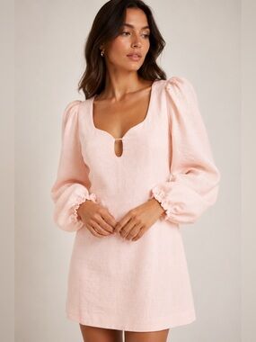 Significant Other Fara Linen Blend Mini balloon Sleeves Dress NWT Blush Pink 2